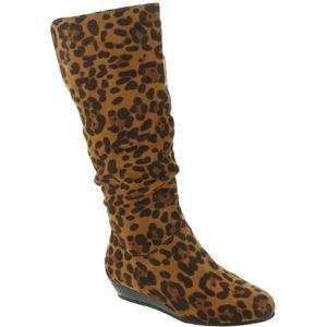 Masseys Womens Jaya Brown Faux Suede Leopard Print Knee-High Boots Shoes